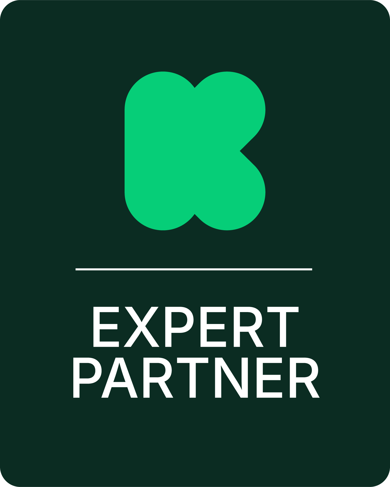 Vertical dark-mode Kickstarter Expert Partner badge, the alternative official presentation